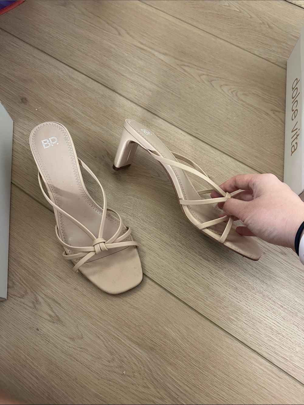 bp Karsyn Strappy Slide Sandal Beige Strappy Mid-Heel Sandals